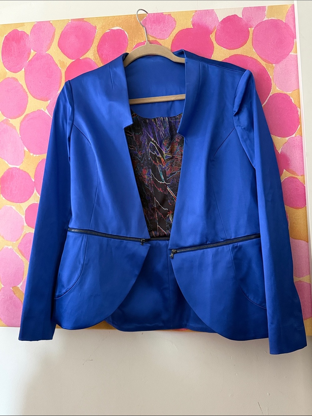 💙 $1195 RRp NEW Couture Bela Criacao cobalt Blue Satin Blazer
